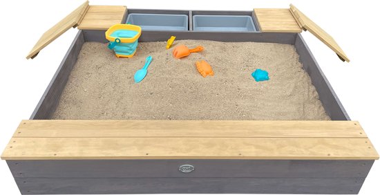 AXI Evy Sandkasten mit Wasserbecken und Stauraum Grau/Braun – inklusive Zubehörset
