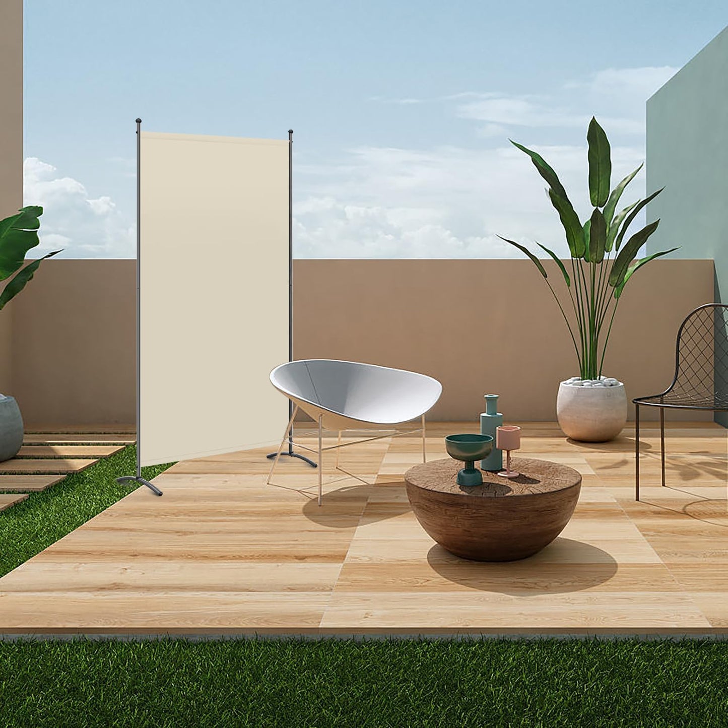 Angel Living Paravent - 1-teilig - 80x180 cm - faltbar - Stahl & 160 g/m² Polyester - Raumteiler & Sichtschutz - Beige