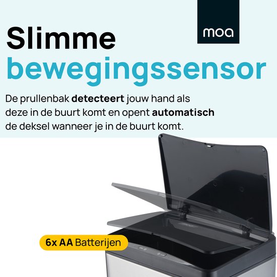 MOA Sensor Mülleimer 50 Liter - geräuschloser Deckel - verzögerte Schließung - Edelstahl & robustes ABS - Abfalleimer - Mülleimer - Silber