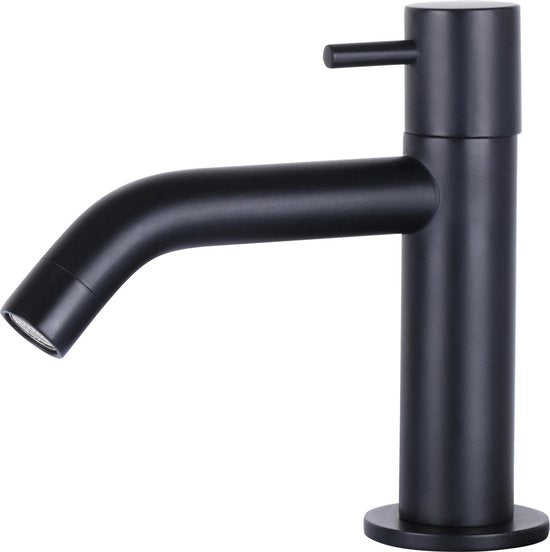 Differnz Cleo Fountain Set - Spülbecken Keramik - Weiß - Gebogener Wasserhahn - Mattschwarz - Standardgriff - 30 x 30 x 10 cm