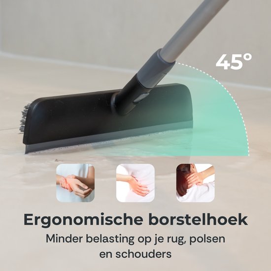 CLEANLY Schrubber und Bodenwischer mit Stiel - Reinigungsbürste - Schrubber - Schrubber mit Stiel - Schrubber - Wischer - Verstellbar 116-144 cm - Breite 30,5 cm - Schwarz, Grau