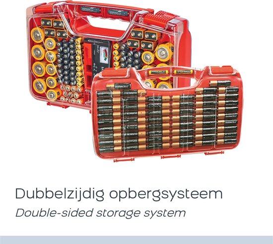 Battery Daddy Doppelseitiger Batteriekasten mit Batterietester- Batterie-Organisationshalter Aufbewahrungsbox für 180 Batterien - Batterieaufbewahrungsbox mit Griff - Geeignet für AA, AAA, 9-Volt, C, Knopfzellen und D-Batterien