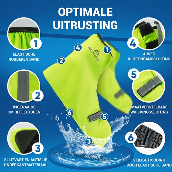 Nextcover® Wasserdichte Überschuhe | 100% wasserdichte Regenschuhe Fahrrad | Reflektierende Schuhabdeckung Wiederverwendbar | Regenabdeckungen für Schuhe | Überschuhe | Schuhschutz | Radfahren Überschuhe
