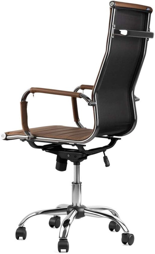 Feel Furniture – Luxuriöser Bürostuhl – Hohe Rückenlehne – Cognac mit silbernem Gestell