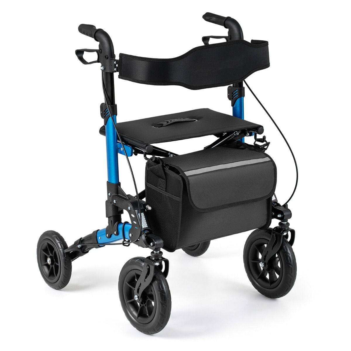 Coast Faltbarer Rollator für Senioren – Sitz mit Netzrückenlehne – Große Räder und Stockhalter – blau