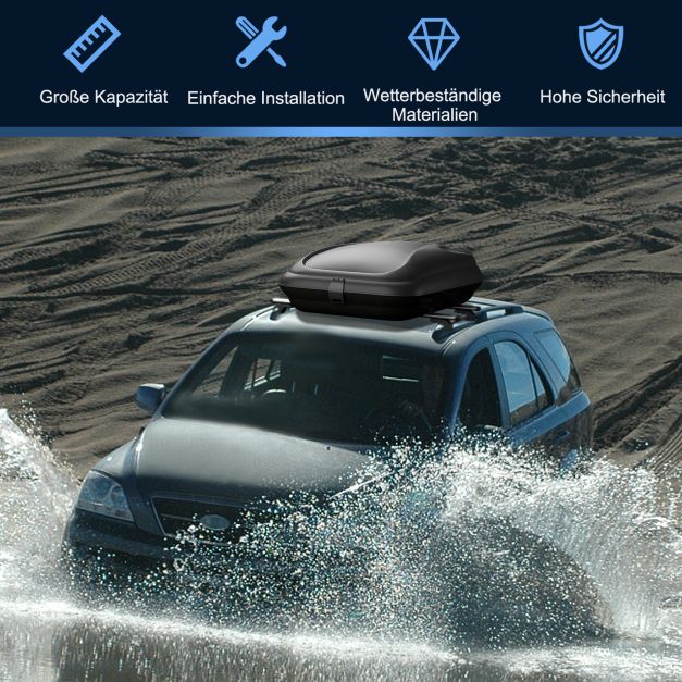 Coast Dachbox 250 Liter – Abschließbare Autodachbox mit Zentralverriegelung, Schlüsseln und Spanngurten – Schwarz