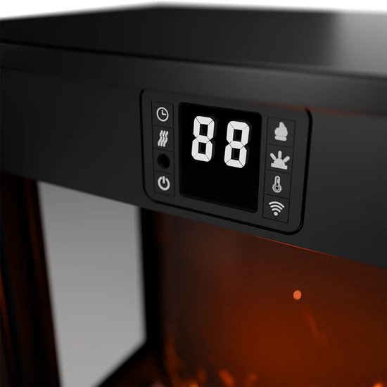 Elektrokamin / Atmosphärischer Kamin - 1800W - Inkl. Flammeneffekt, Wärmefunktion und App-Steuerung - Schwarz, Kaminofen Freistehend