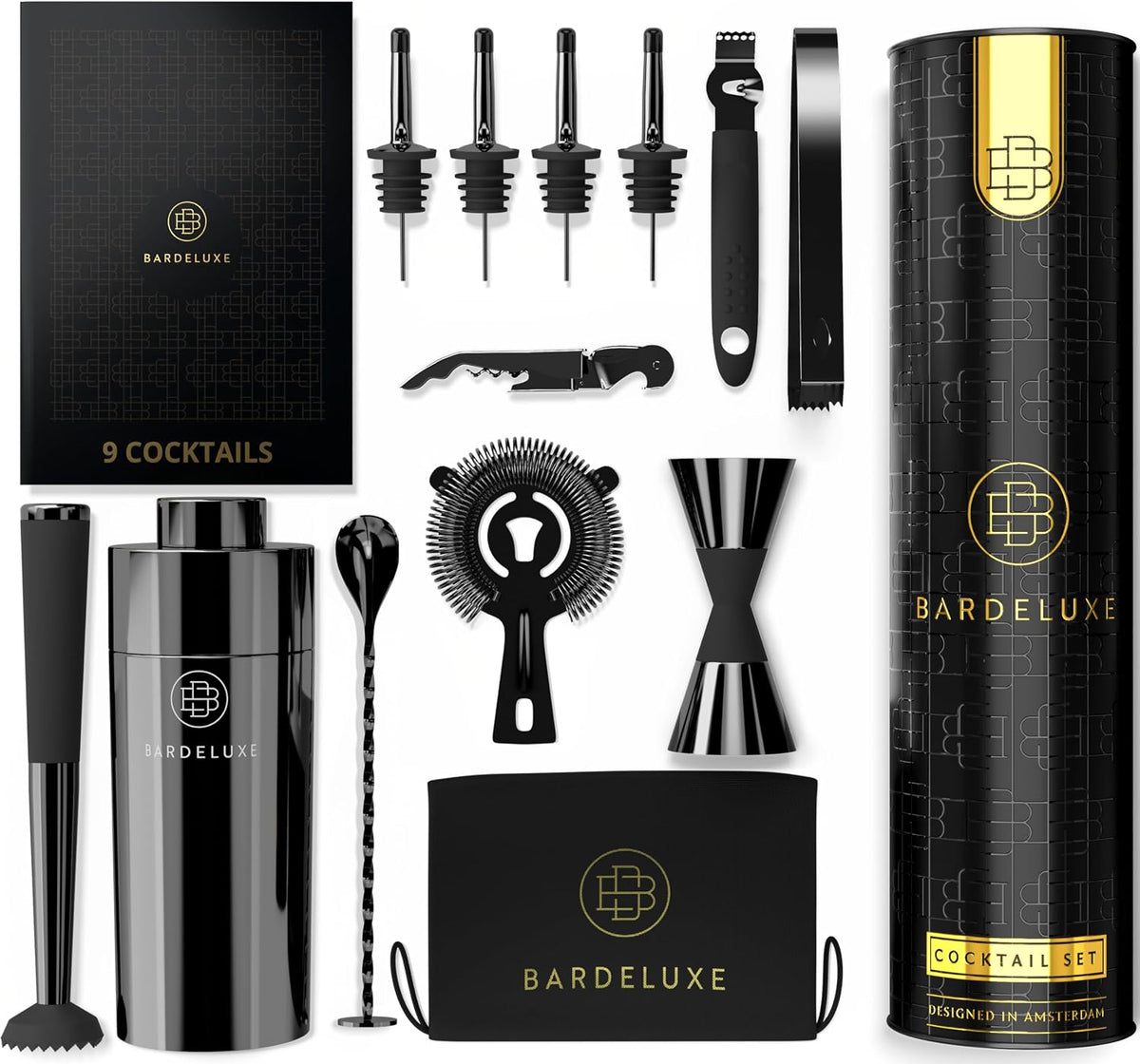 BarDeluxe Cocktail-Set, 12-teiliges Barkeeper-Set – Edelstahl-Shaker 750 ml