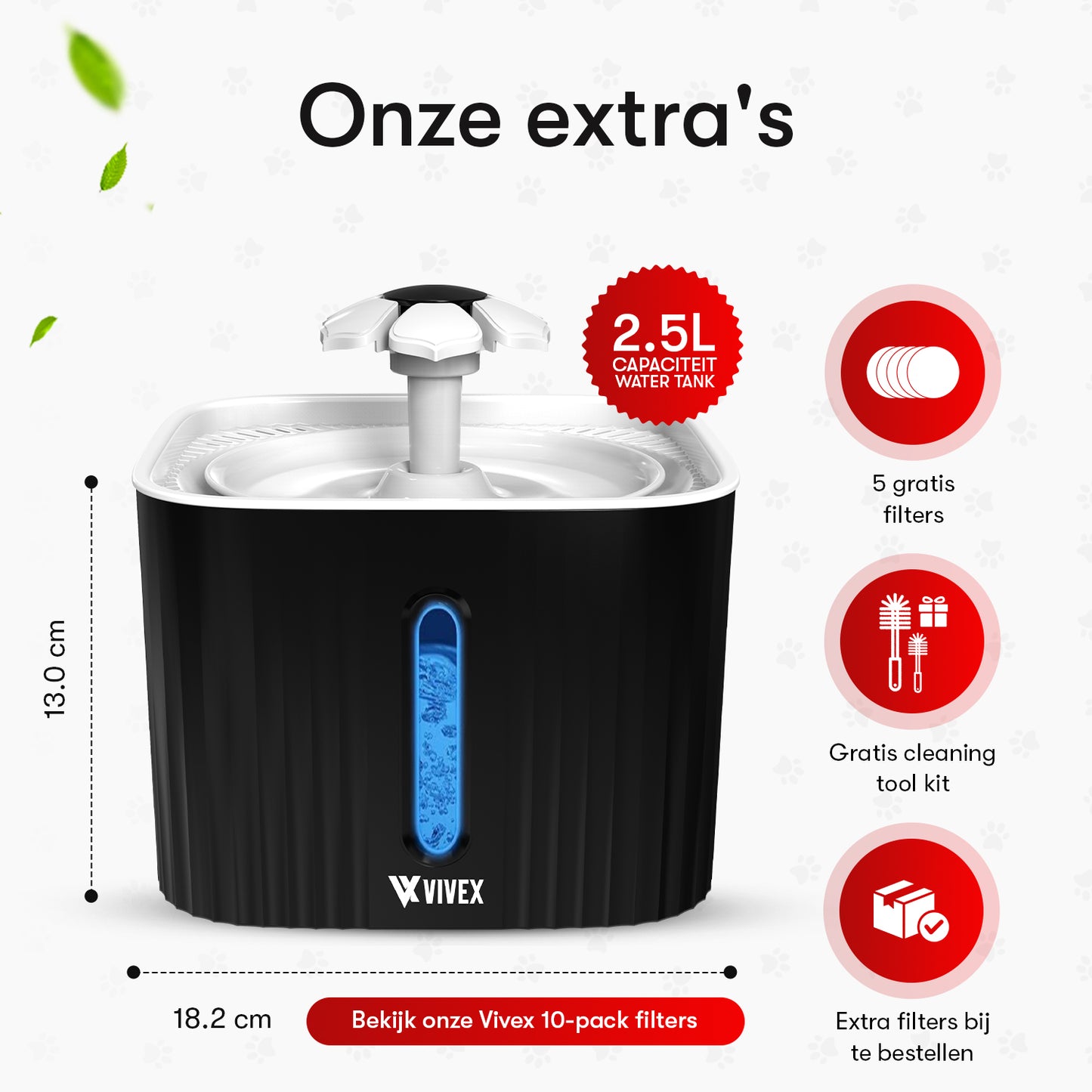 Vivex® Trinkbrunnen - Trinkbrunnen für Katzen und Hunde - Inkl. 5 Filter und Reinigungswerkzeug - Leise wie ein Mäuschen