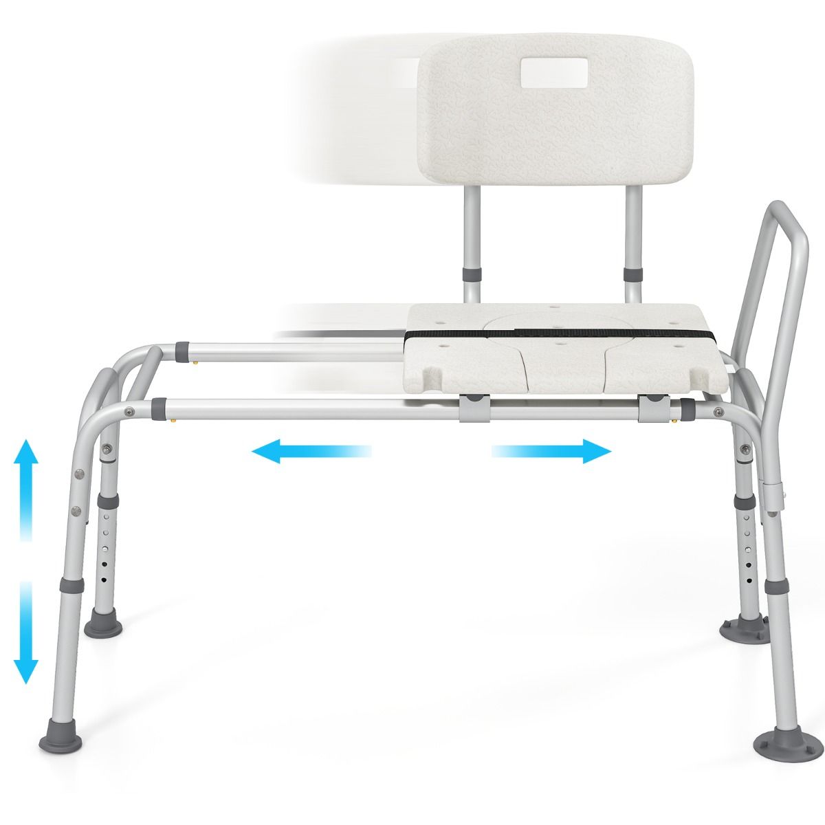 Coast Badewannenbank – Extra breite Sitzfläche - Höhenverstellbar - Mit Sicherheitsgurt – 105 × 49 × 85–95 cm – Weiß