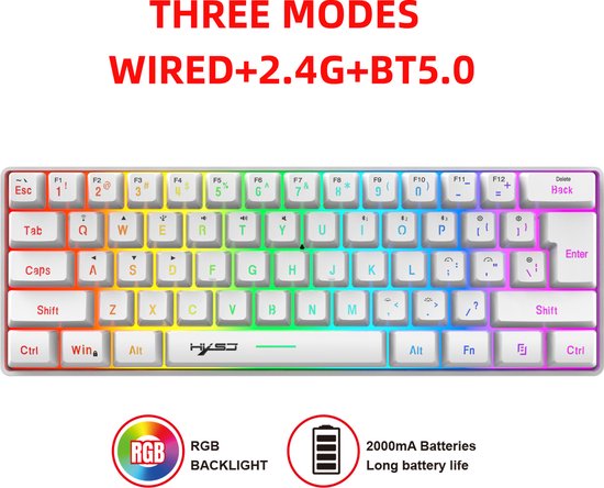 HXSJ L500 – Kabellose Gaming-Tastatur – RGB – Tri-Mode – QWERTY-Tastaturen – Weiß