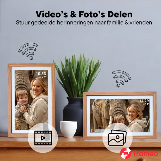 Denver Digitaler Fotorahmen 21,5 Zoll - XXL - Holz - Full HD - Frameo App - Fotorahmen - WiFi - 32GB - IPS-Touchscreen - PFF2162LW