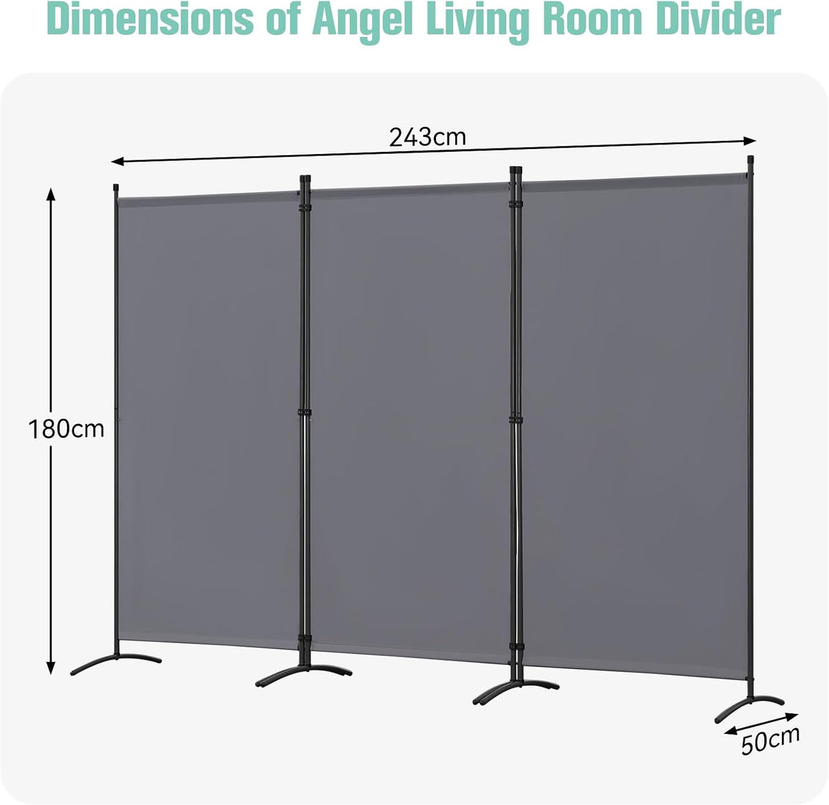 Angel Living Paravent mit 3 Paneelen – 243 x 180 cm – Grau