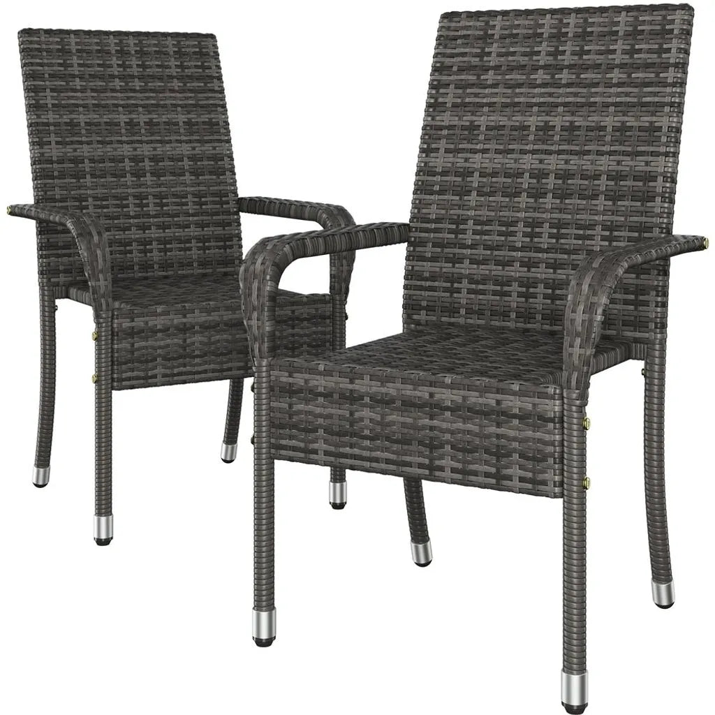 Yaheetech Gartenstühle – 2er-Set – PE-Rattan – stapelbar – mit Armlehnen – grau