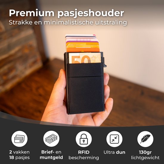 Nuvance Kartenhalter ausziehbar - 18 Karten - Rfid-Schutz - Kartenhalter für Männer & Frauen - Kreditkartenhalter - Schwarz