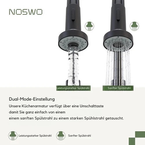 Noswo - Wasserhahn - mit ausziehbarem Brause - Küchenarmatur - Edelstahl - Schwarz
