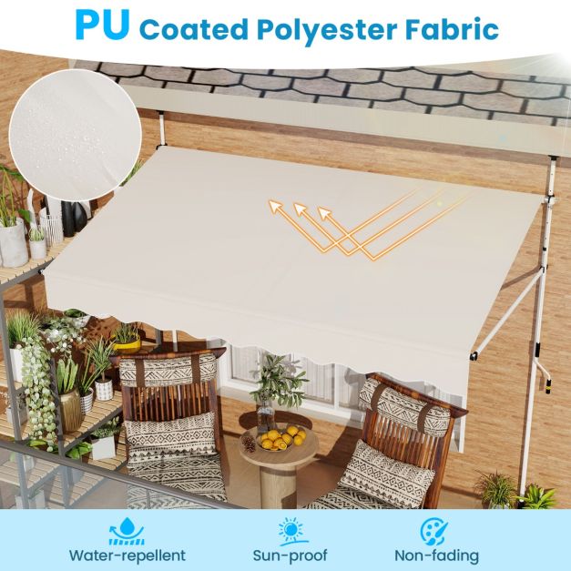 Coast Clamp Sunshade White - Balkon Sonnenschirm ohne Bohren mit Handvorhang - 250 x 120/150 x 210-300 cm