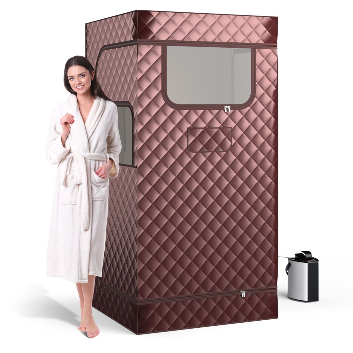 Coast Home Sauna-Zelt mit 3L Dampfgenerator - Ganzkörper-Dampfsauna - 91 x 91 x 183 cm - Kaffee