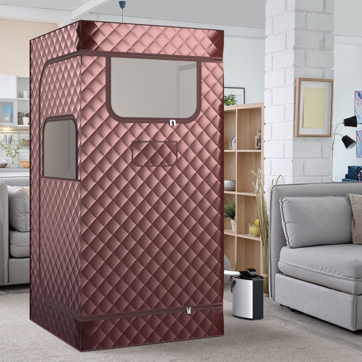 Coast Home Sauna-Zelt mit 3L Dampfgenerator - Ganzkörper-Dampfsauna - 91 x 91 x 183 cm - Kaffee