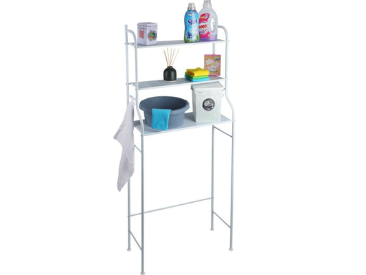 Storage Solutions - Metall Badregal - weiß - 62x25x155 cm - 3 Ablagen mit Haken