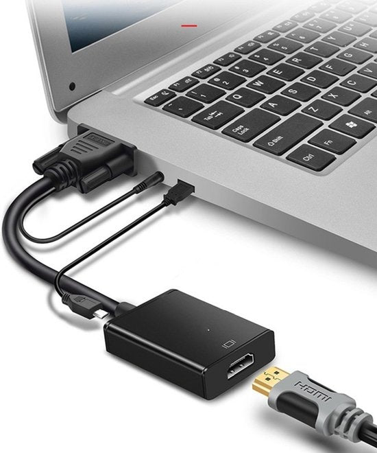 TechvavoÂ® VGA (+ Audio) zu HDMI Konverter Universal - Mit 3.5MM Klinke Aux & USB Stromkabel - Analog zu Digital Video Konverter - Stecker zu Buchse - 1080P Full HD - inklusive USB Stromkabel