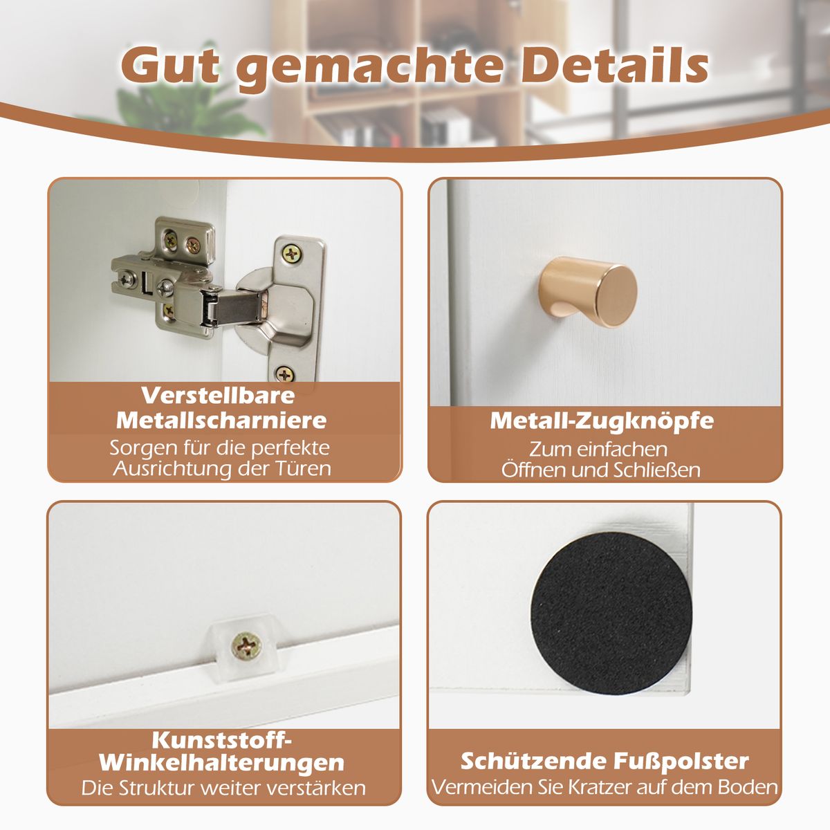 Coast Bücherregal mit 4 Fächern – mit Kippschutz – 2 Türen – weiß – 60 x 29 x 60 cm