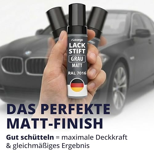 Licargo Lackstift – Anthrazitgrau matt RAL 7016 – Reparaturlack für Autos, Felgen und Metall – mit Präzisionspinsel