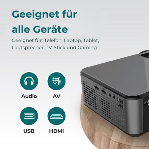 Spoused - Mini-Beamer - Full-HD - 12.000 Lumen - Streaming von Ihrem Telefon mit WiFi - Schwarz - Android