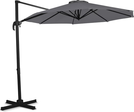 VONROC Premium Floating Parasol Bardolino Ø300cm - Inkl. Kreuzfuß & Schutzhülle - Runder Sonnenschirm - 360° drehbar - Neigbar - UV-beständiges Tuch - Grau
