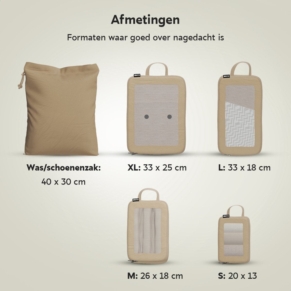 ONYXÂ¬Ã† Kompressionspackwürfel - 5 Stück - Gepäckorganizer mit Kompressionsreißverschluss - Für Koffer und Taschen - Beige