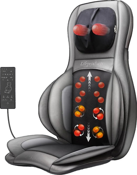 Lifeproducts - Shiatsu-Massagesitz - mit Nacken-, Rücken- und Oberschenkelmassage - einstellbare Wärmefunktion - Schwarz