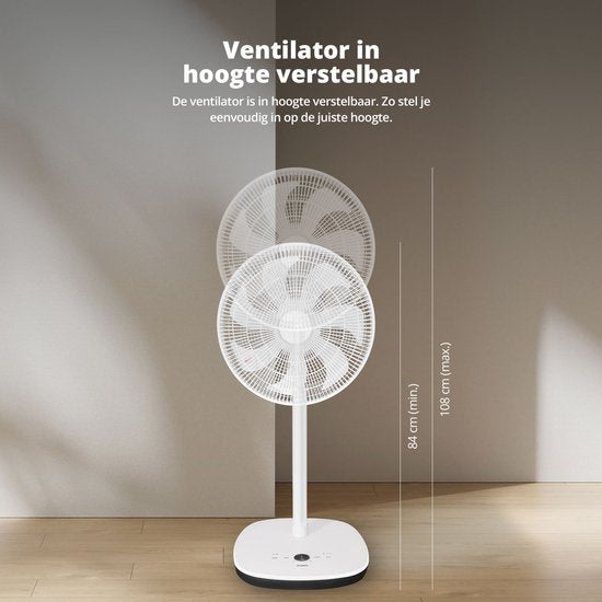 FlinQ Smart Fan - Stativ-Ventilator - Standventilator - Leiser Ventilator mit 90° Drehung - Steuerung per App oder Fernbedienung - Weiß