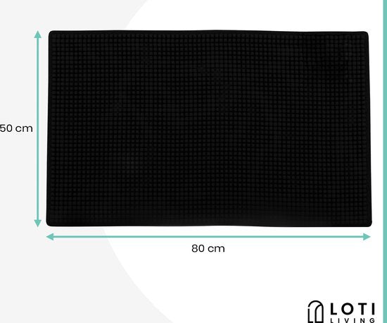 Loti Living Anti-Rutsch Badematte - Duschmatte - Badezimmermatte - Bodenmatte - Chenille Badematte - Schwarz - 50x80 cm