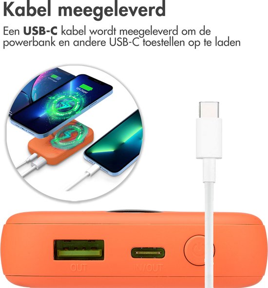 imoshion Powerbank 10000 mAh - Geeignet für MagSafe - Schnellladegerät 22,5W - LED-Anzeige - USB C & USB A - Drahtlose Powerbank Geeignet für Apple iPhone 12/13/14/15/16 - Orange