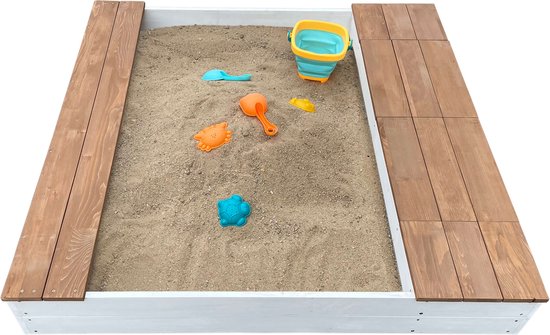 AXI Evy Sandkasten mit Wasserbecken und Stauraum, weiß/braun – inklusive Zubehörset