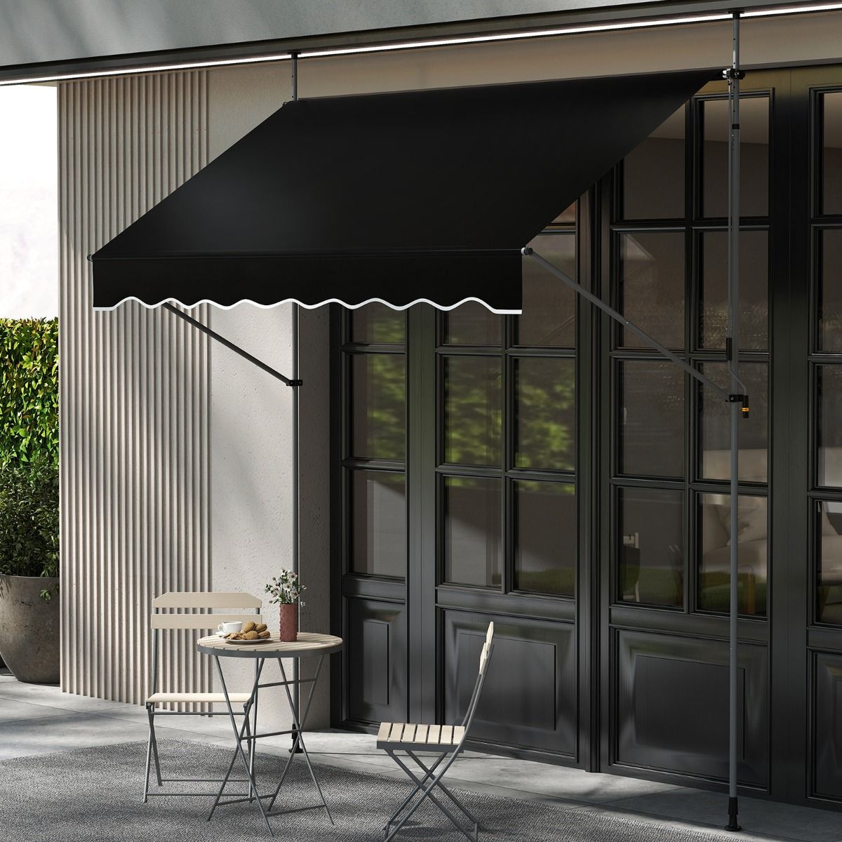 Küstenklemmmarkise - 250 cm x 120 cm - Höhenverstellbar 210-300 cm - Schwarz - Handbedienung & UV-beständig