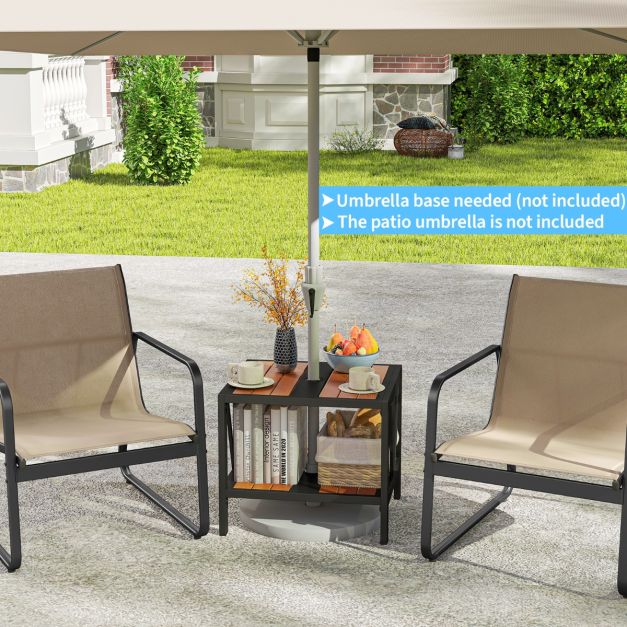 Coast Beistelltisch - Sonnenschirmloch - 2 Etagen - Metall - Ablagefläche - 52 x 46 x 45 cm - Schwarz Natur