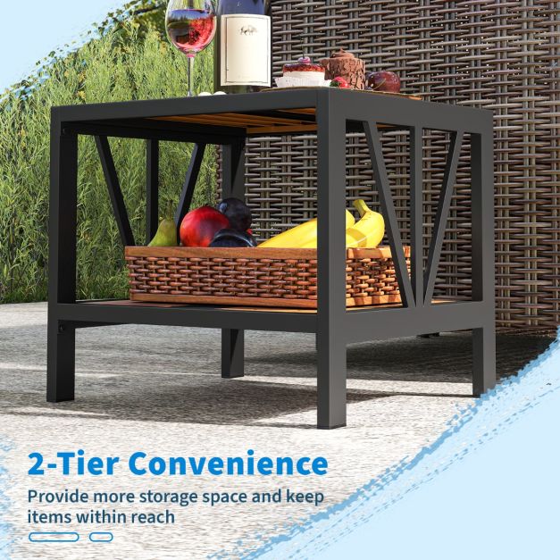 Coast Beistelltisch - Sonnenschirmloch - 2 Etagen - Metall - Ablagefläche - 52 x 46 x 45 cm - Schwarz Natur