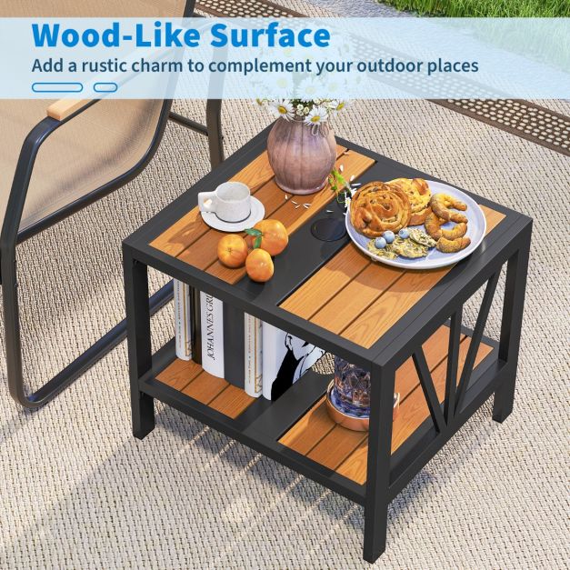 Coast Beistelltisch - Sonnenschirmloch - 2 Etagen - Metall - Ablagefläche - 52 x 46 x 45 cm - Schwarz Natur
