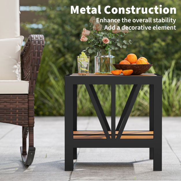 Coast Beistelltisch - Sonnenschirmloch - 2 Etagen - Metall - Ablagefläche - 52 x 46 x 45 cm - Schwarz Natur