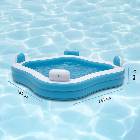 Creative Kids Family Pool - Aufblasbar - Mit 4 Liegestühle - 183 x 183 x 51 cm - Hellblau