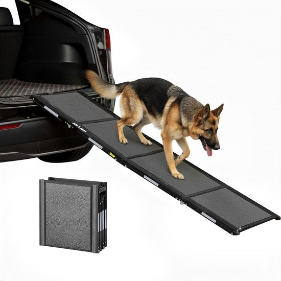 Jake und Jacky Hundetreppe für das Auto – Zusammenklappbare Hundetreppe – Rutschfeste Treppe für große Hunde – Zusammenklappbar – Reflektierend – 180 x 55 cm – Gewicht bis zu 70 kg