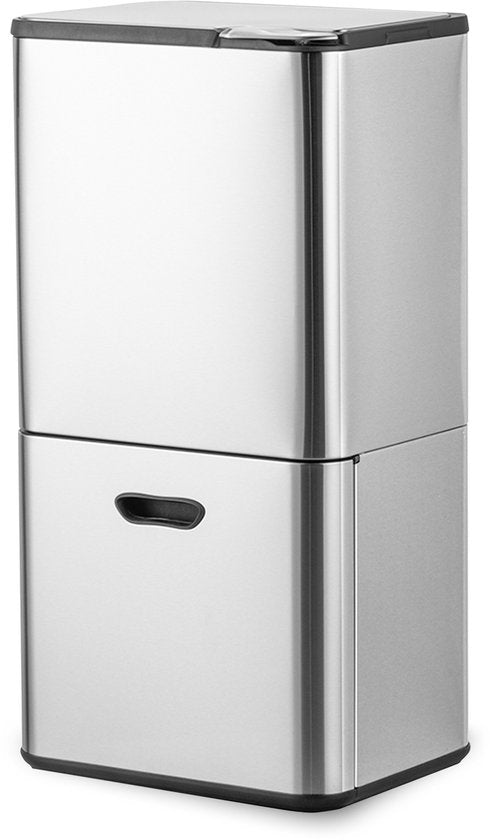 Bayt Abfalleimer 60 Liter - Abfalleimer 60 Liter - Mülltrennung - 2 Fächer - Edelstahl - Silber