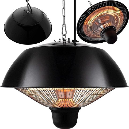 Perel Terrassenstrahler, 1500 W, Halogen, Deckenmontage, mit Zugschalter, Kette, 1 Heizstufe, spritzwassergeschützt, Metall, schwarz