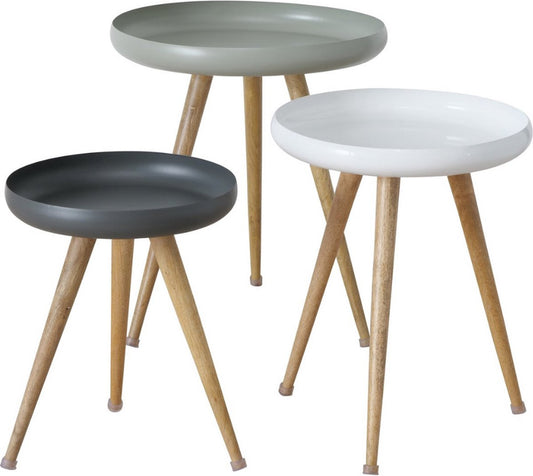 Boltze Masdour Beistelltisch 3er-Set | Ø39-53 cm | H47-60 cm | Schwarz - Weiß - Grau