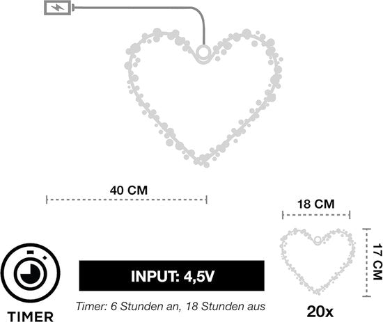 CozyHome 20 batteriebetriebene herzförmige Lichter, weißes Licht