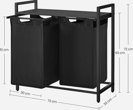 O'DADDYÂ¬Ã† Wäschekorb 2 Fächer - ausziehbarer Wäschesortierer mit Ablage - 73 x 33 x 72 cm - Metall - dunkelgrau