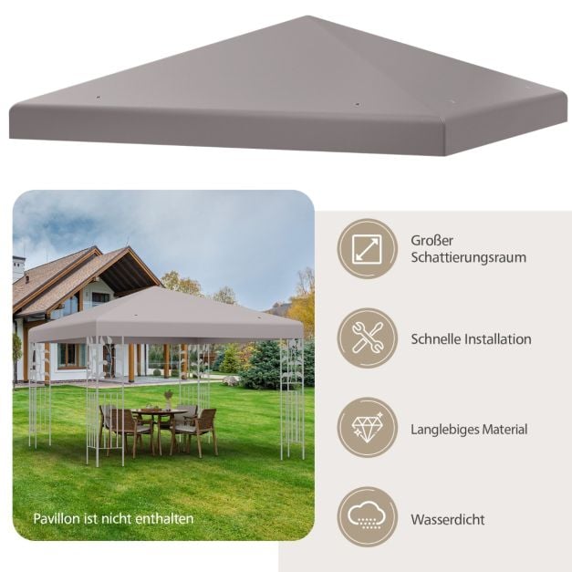 Coast Ersatzdach für Pavillon - 3 x 3 m mit Klettverschluss - Grau