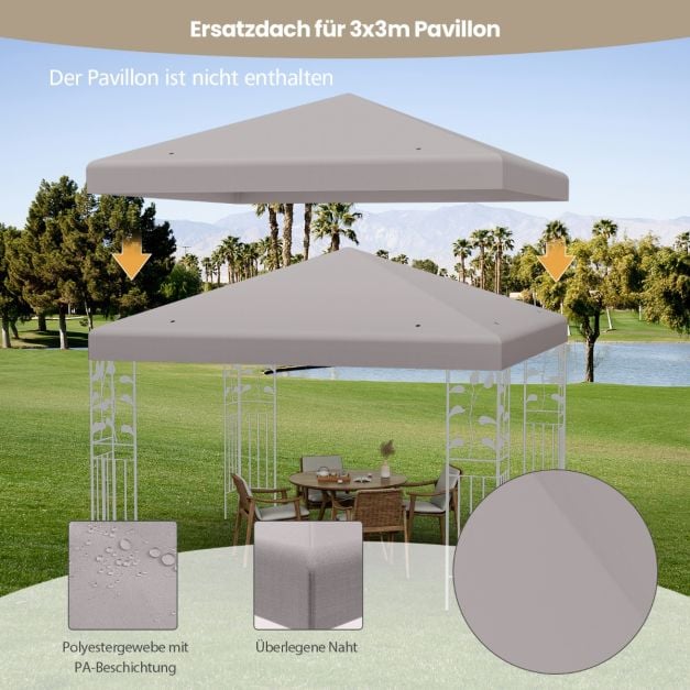 Coast Ersatzdach für Pavillon - 3 x 3 m mit Klettverschluss - Grau