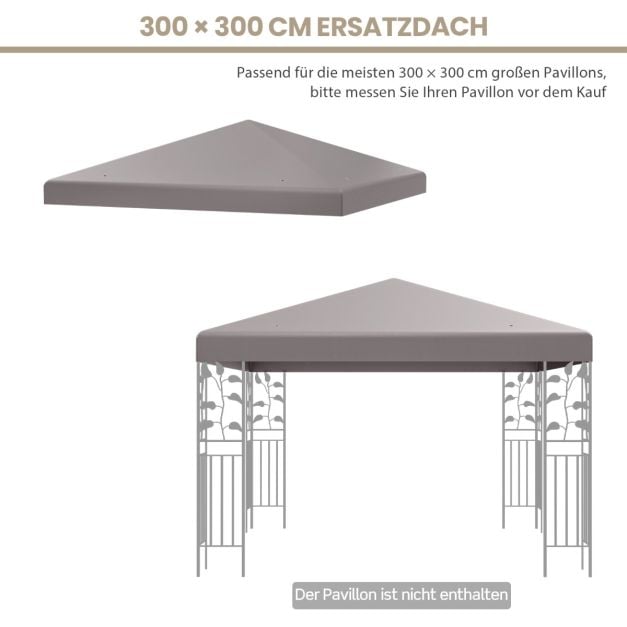 Coast Ersatzdach für Pavillon - 3 x 3 m mit Klettverschluss - Grau